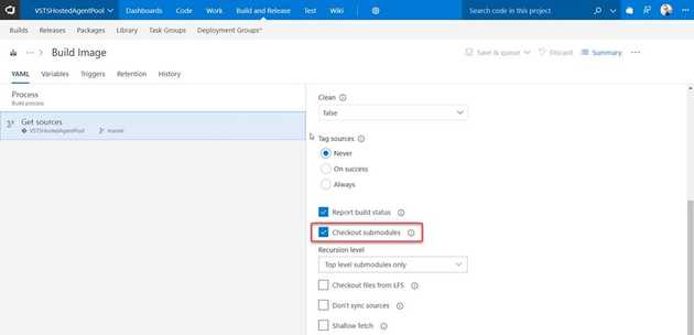 Enable checkout of submodules to make sure that the vsts-image-generation repository is checked out as a submodule