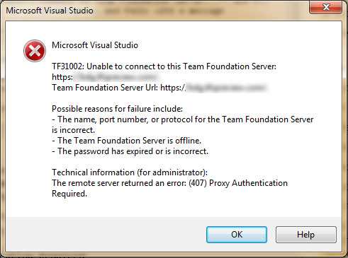 Excel error: Unable to connect to this Team Foundation Server