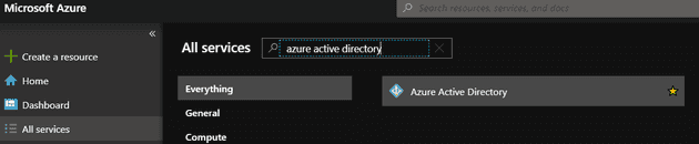 Search for AAD in the Azure Portal to create an Azure Active Directory