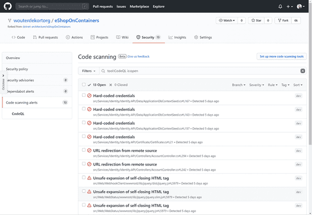 Code Scanning results for your repository