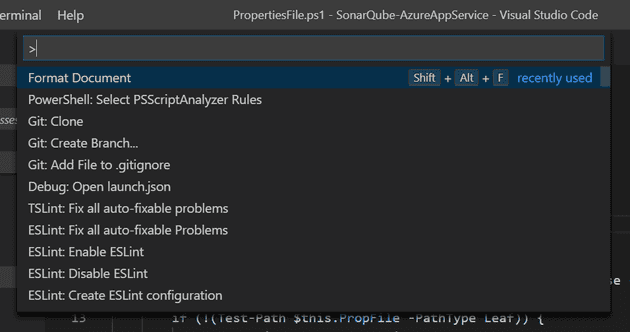 Run Format Document in VS Code