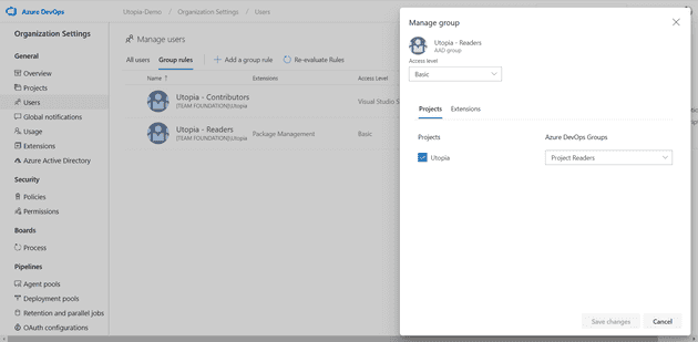 Configure Group Rules in Azure DevOps to map to the AAD groups